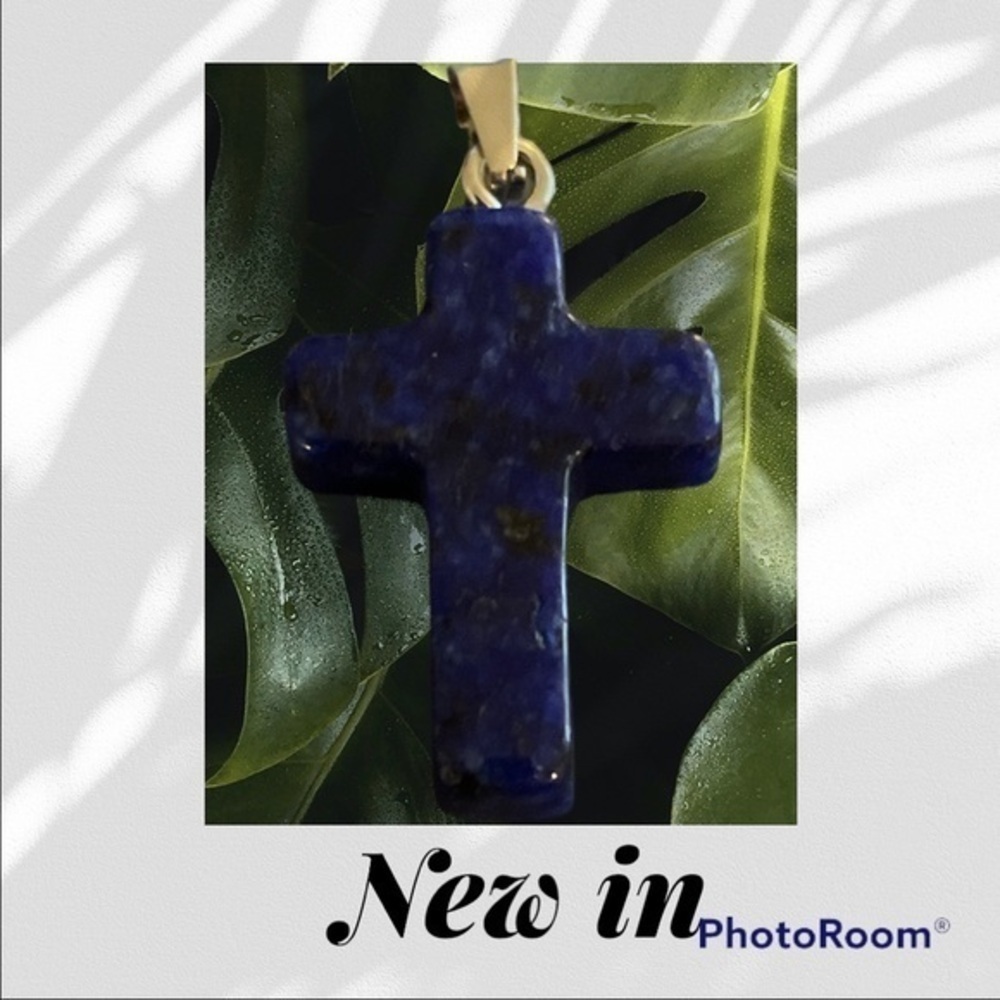 Handmade Natural gemstone cross necklace- deep blue
